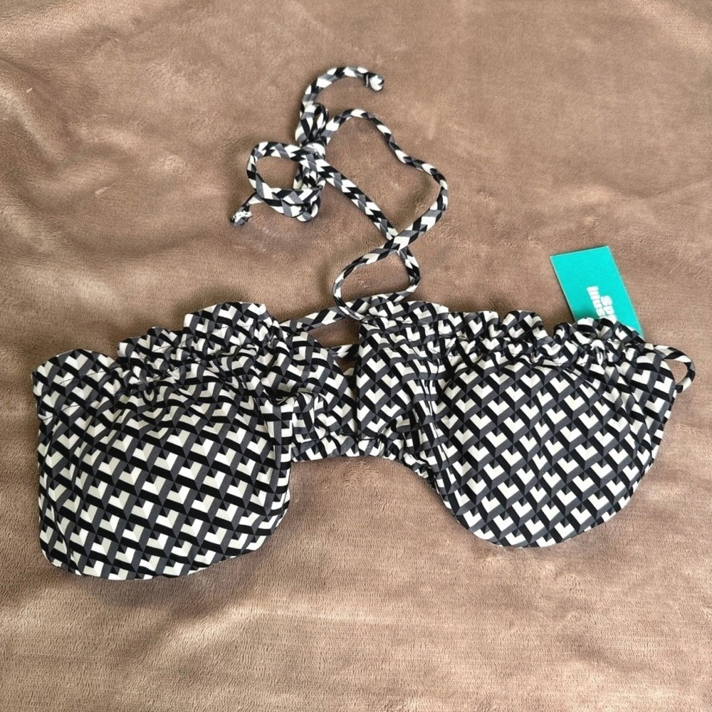 Sports Illustrated Ruffle Cutout Bralette Bikini Top ONLY Black White 806773 Lg